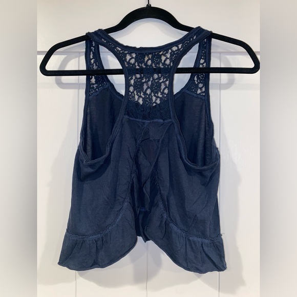 Women’s Hollister Navy Blue Ruffle Lace Open Back Tank Top - Size S - Picture 2 of 6